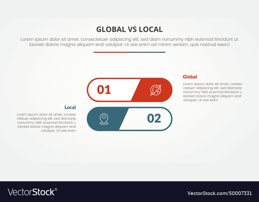 Global vs local versus comparison opposite vector image Global vs local versus comparison opposite