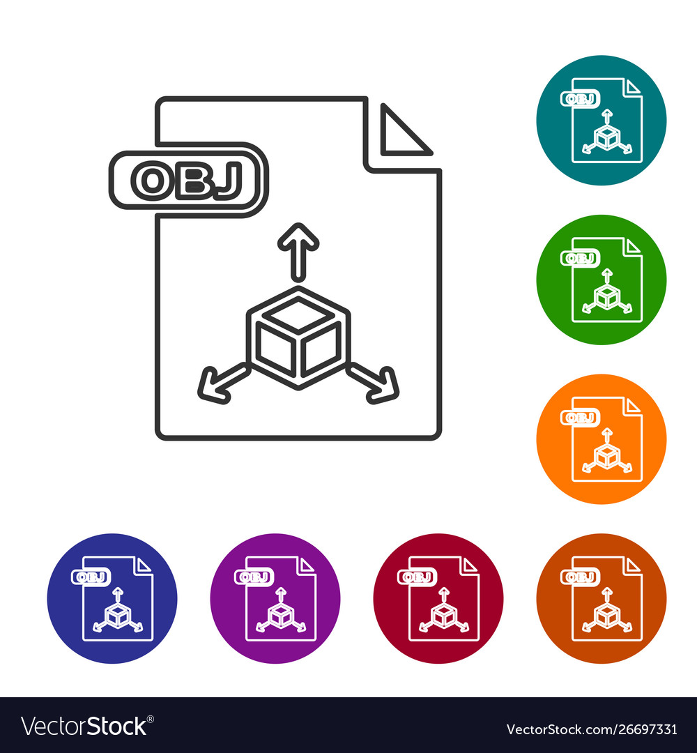 Grey line obj file document download button vector image Grey line obj file document download button