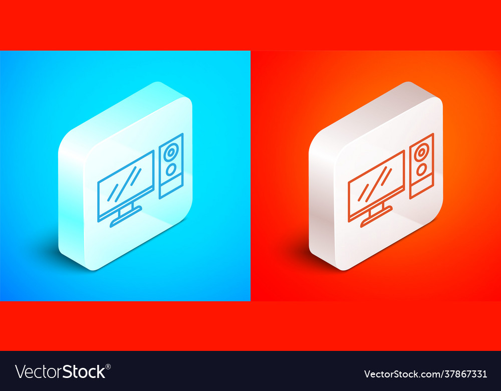 Isometric line computer monitor icon isolated