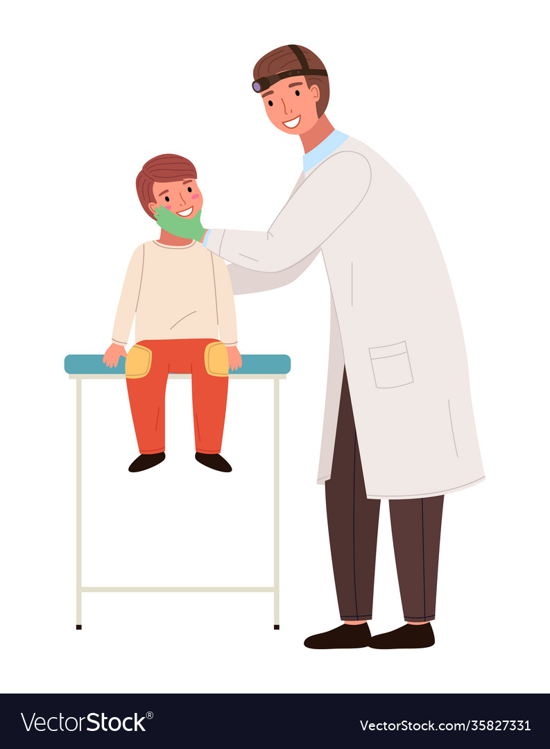 Otolaryngologist looks at child doctor