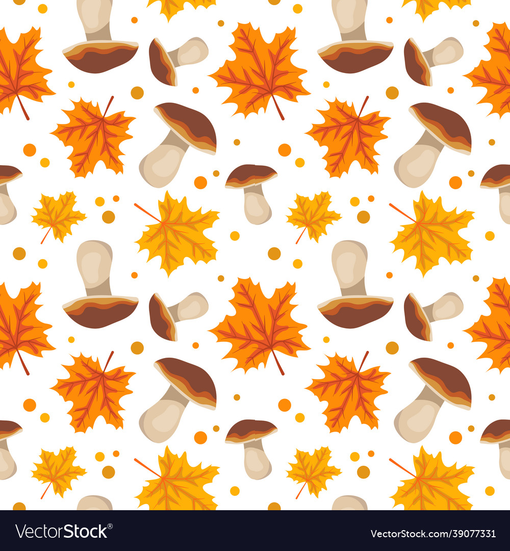 Seamless pattern with mushrooms and orange maple Vector Image Seamless pattern with mushrooms and orange maple