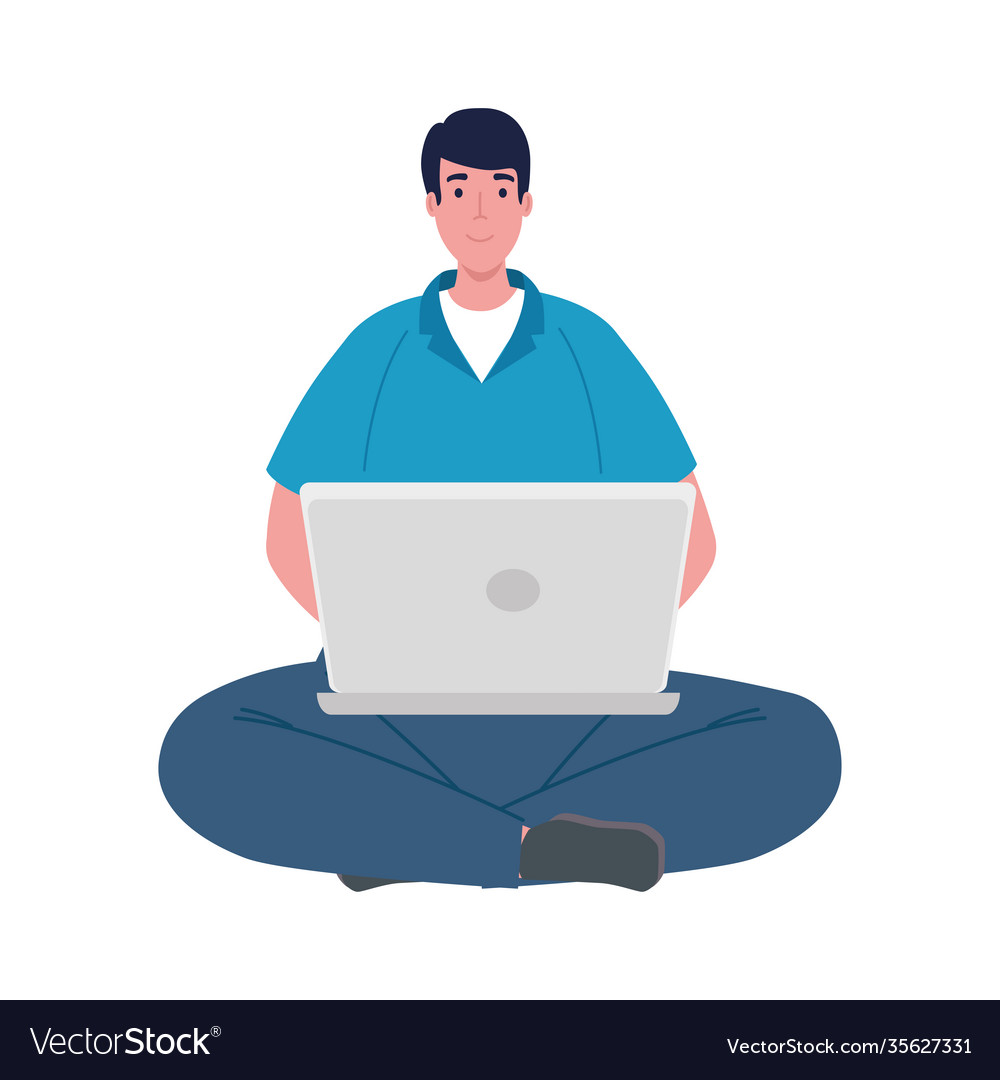 Software developer programming in laptop seated
