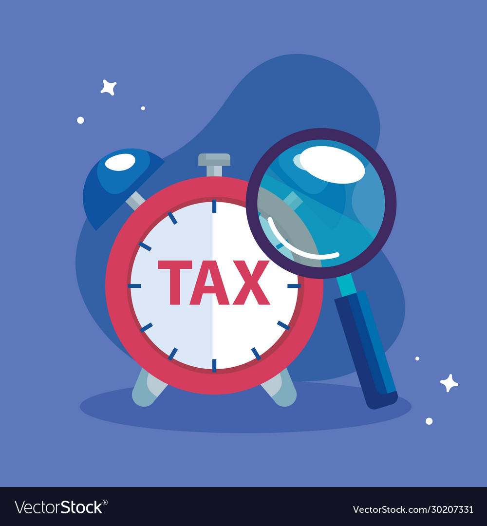 Tax day poster with alarm clock and icon