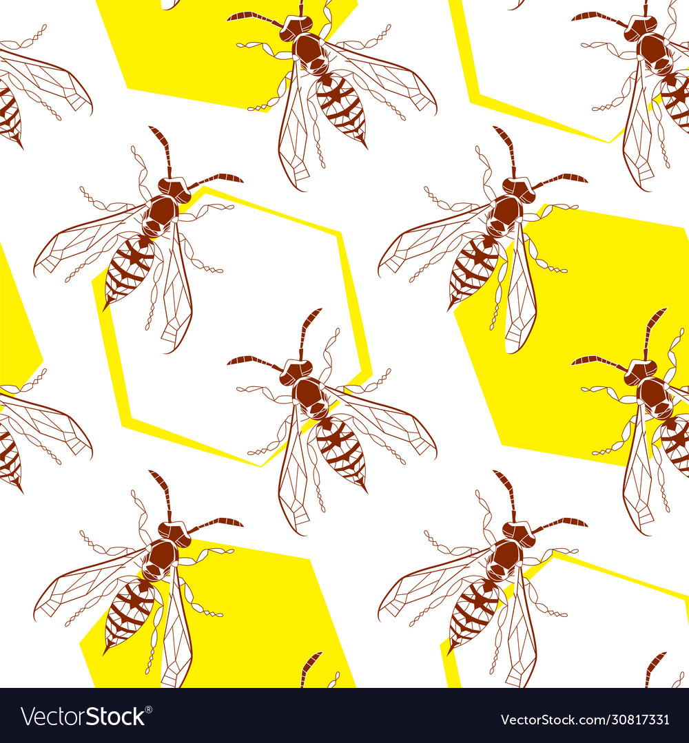 Wasp geometric insect seamless pattern dangerous