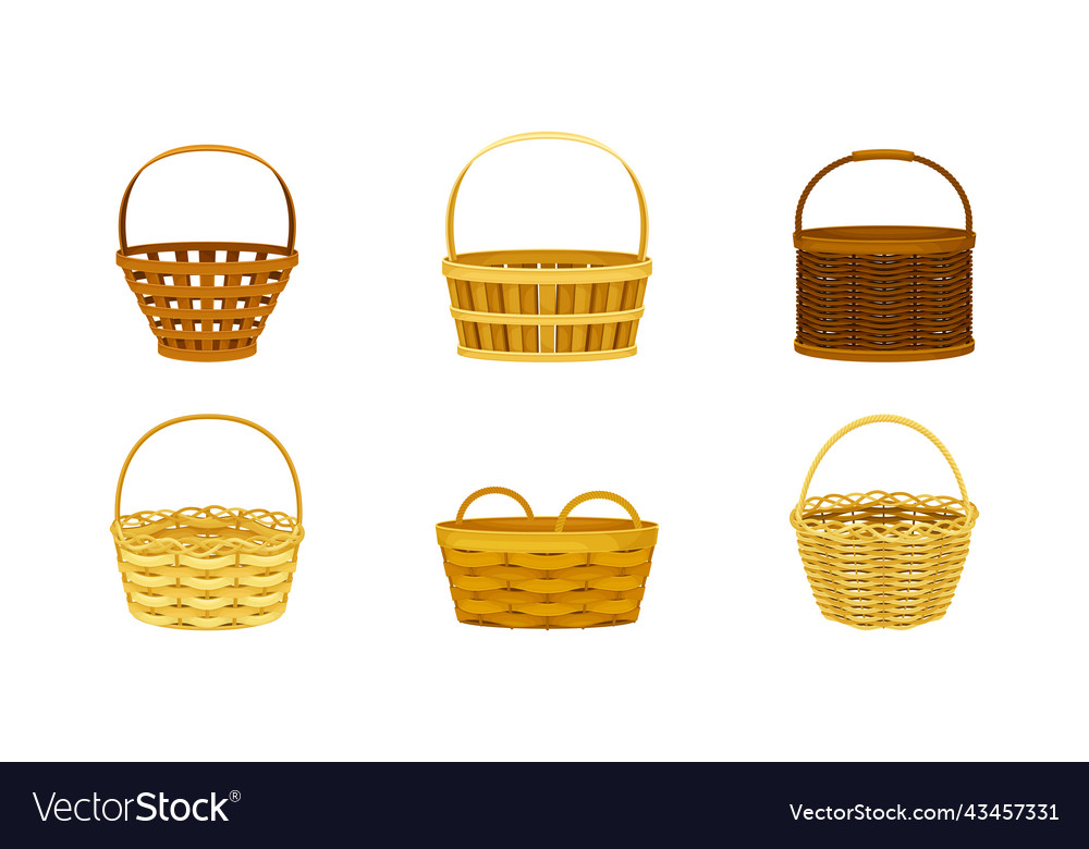 Wicker baskets set handcrafted picnic container vector image Wicker baskets set handcrafted picnic container