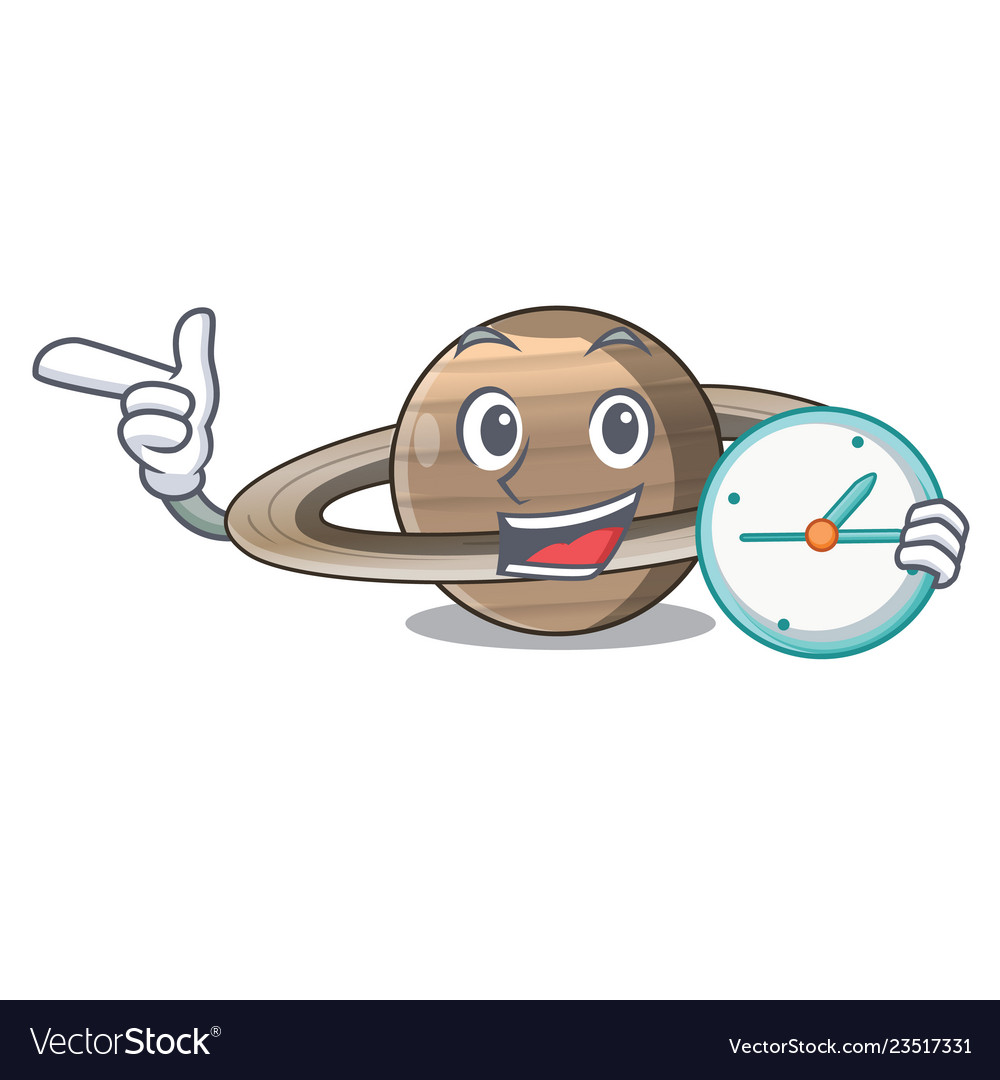 With clock image of planet saturn in character
