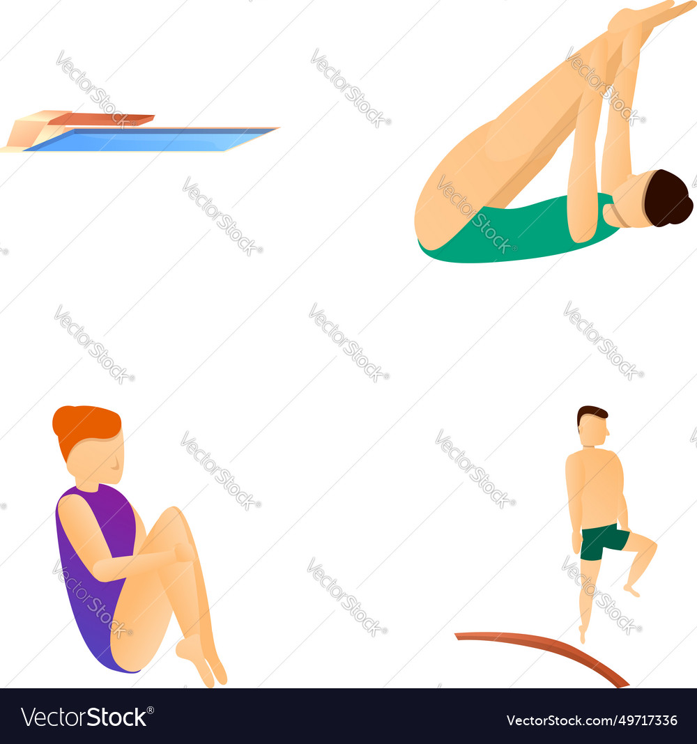 Diving icons set cartoon people jumping Royalty Free Vector