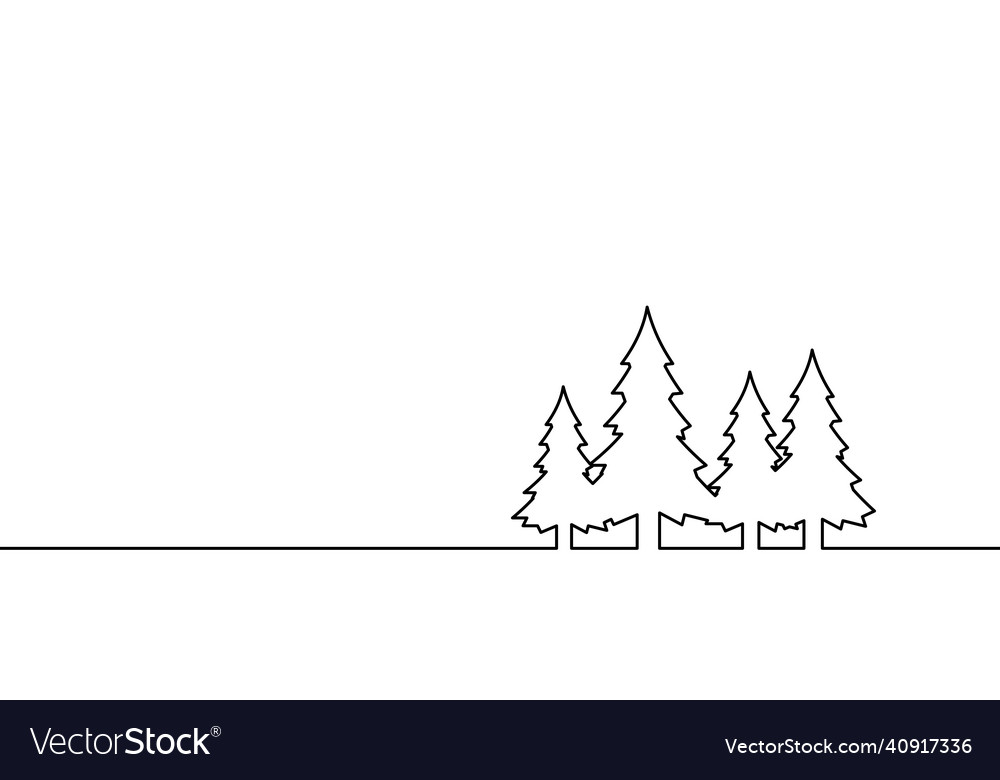 Draw a continuous line of a pine forest forest Vector Image