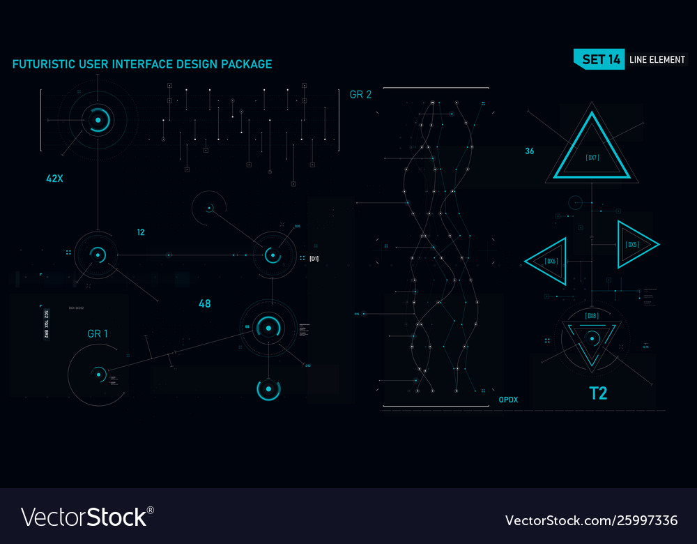Futuristic user interface design element set 14 vector image Futuristic user interface design element set 14