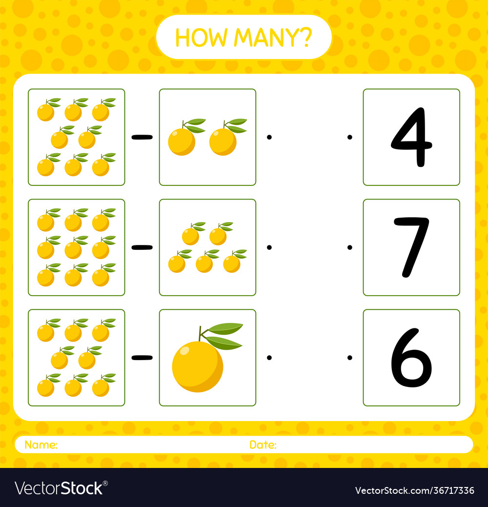 How many counting game with yuzu worksheet vector image How many counting game with yuzu worksheet