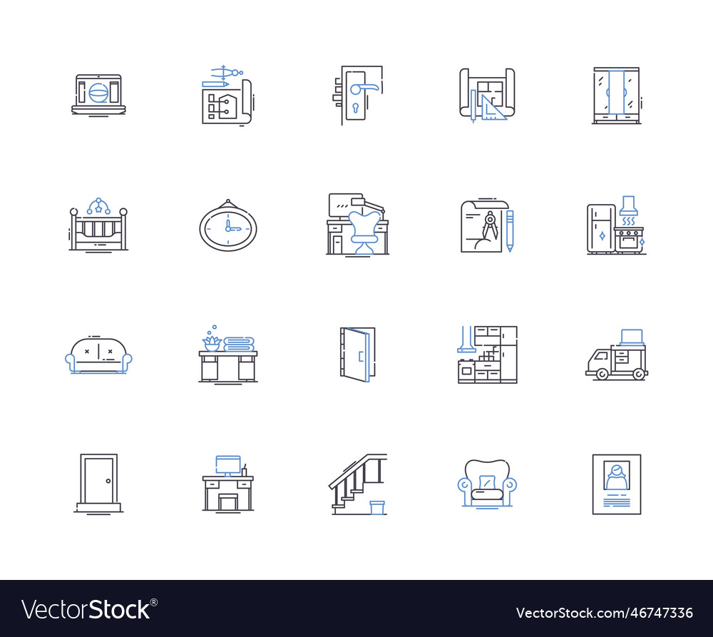 Interior design outline icons collection