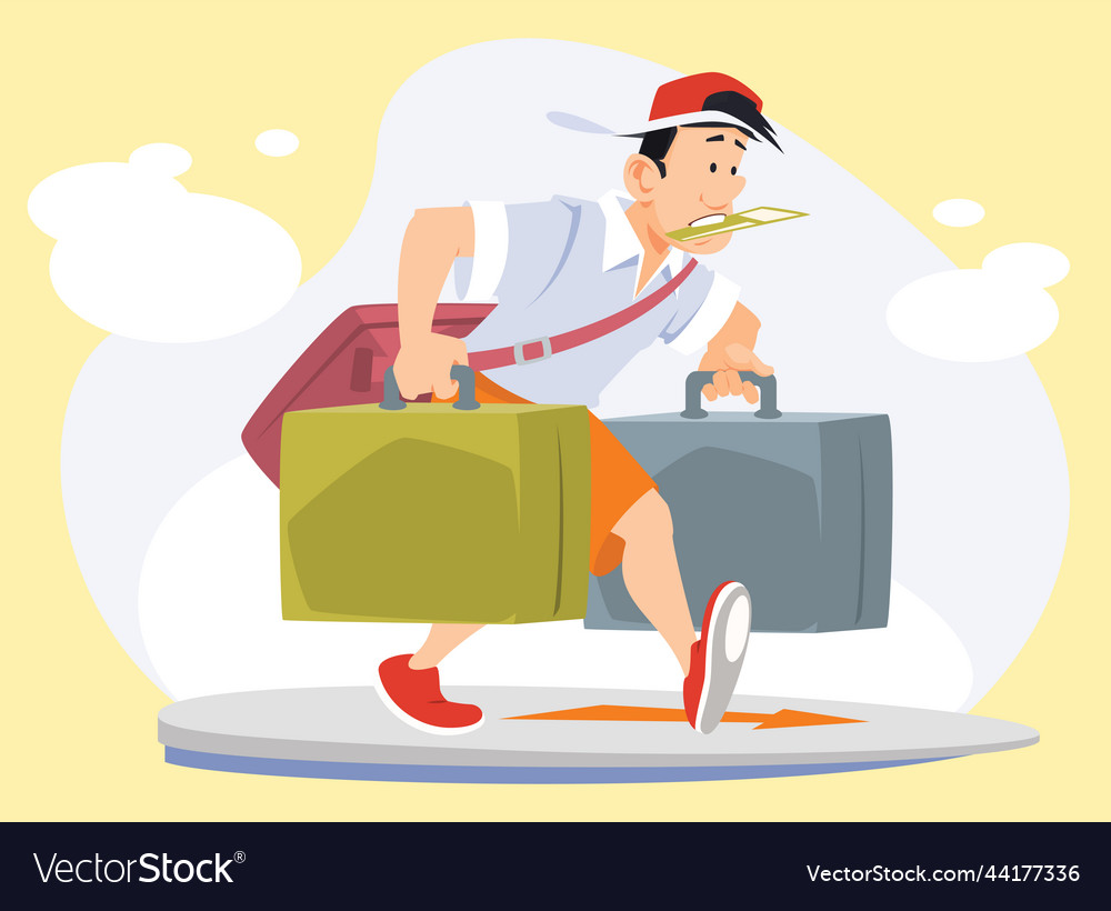 Man with suitcases hurries to rest for internet Vector Image Man with suitcases hurries to rest for internet