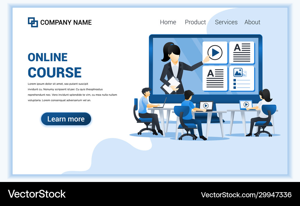 Online course with people sitting at desk Vector Image