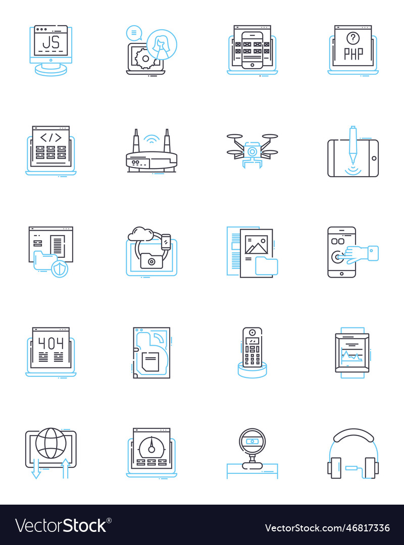 Parallel computing linear icons set concurrency vector image Parallel computing linear icons set concurrency