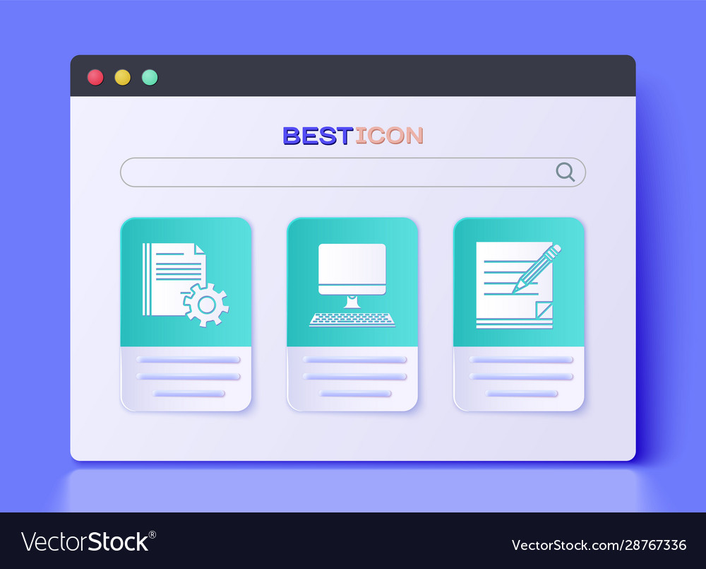 Set computer monitor with keyboard document vector image Set computer monitor with keyboard document