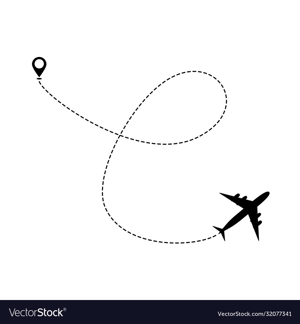 Airplane line path icon air plane flight route Vector Image