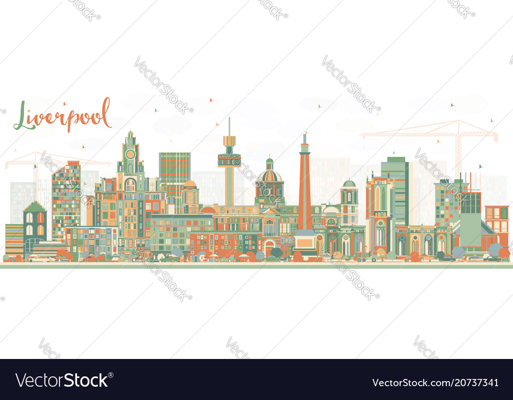 Liverpool Skyline With Color Buildings Royalty Free Vector