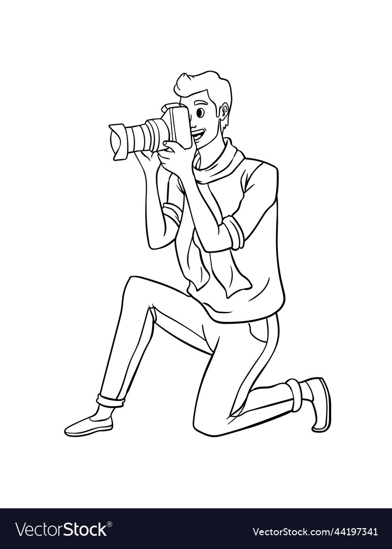 Photographer Isolated Coloring Page For Kids Vector Image