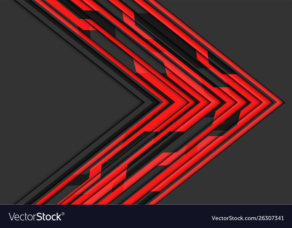 Red circuit line arrow direction on grey vector image Red circuit line arrow direction on grey
