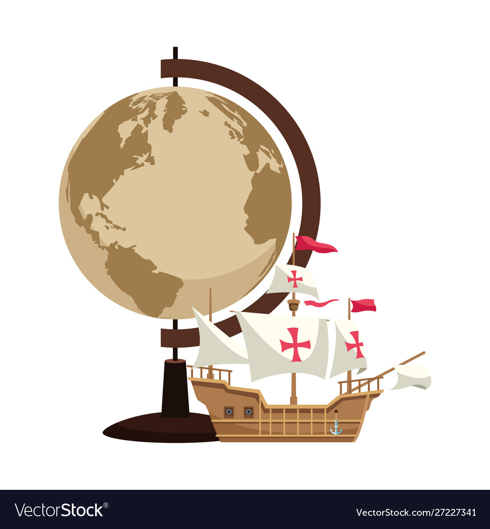 Retro world map with ship navigation vector image Retro world map with ship navigation