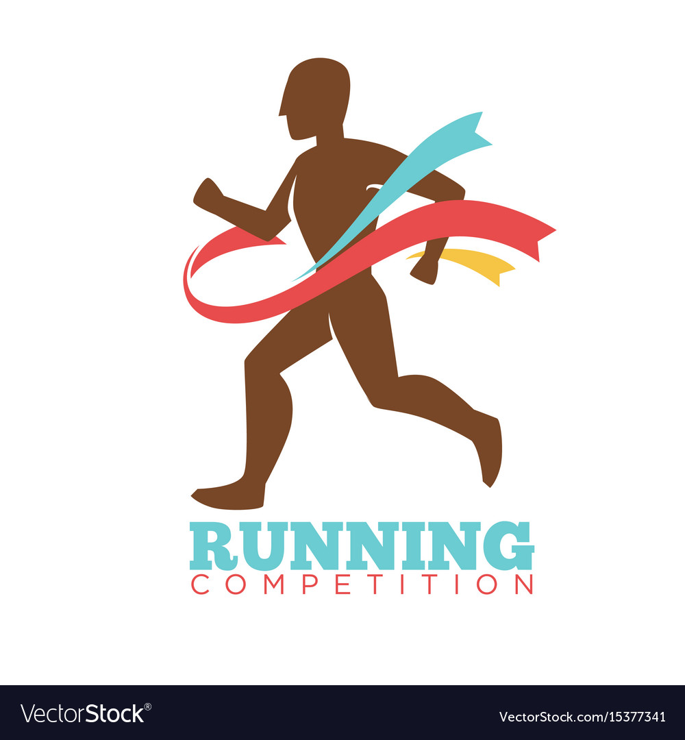 Running competition logo label with male athlete Vector Image