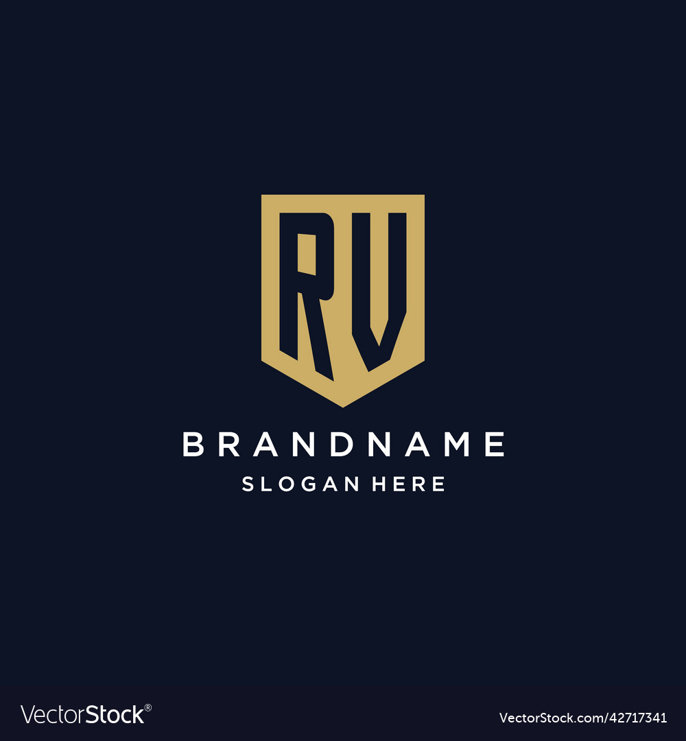 Rv monogram initials logo design with shield icon