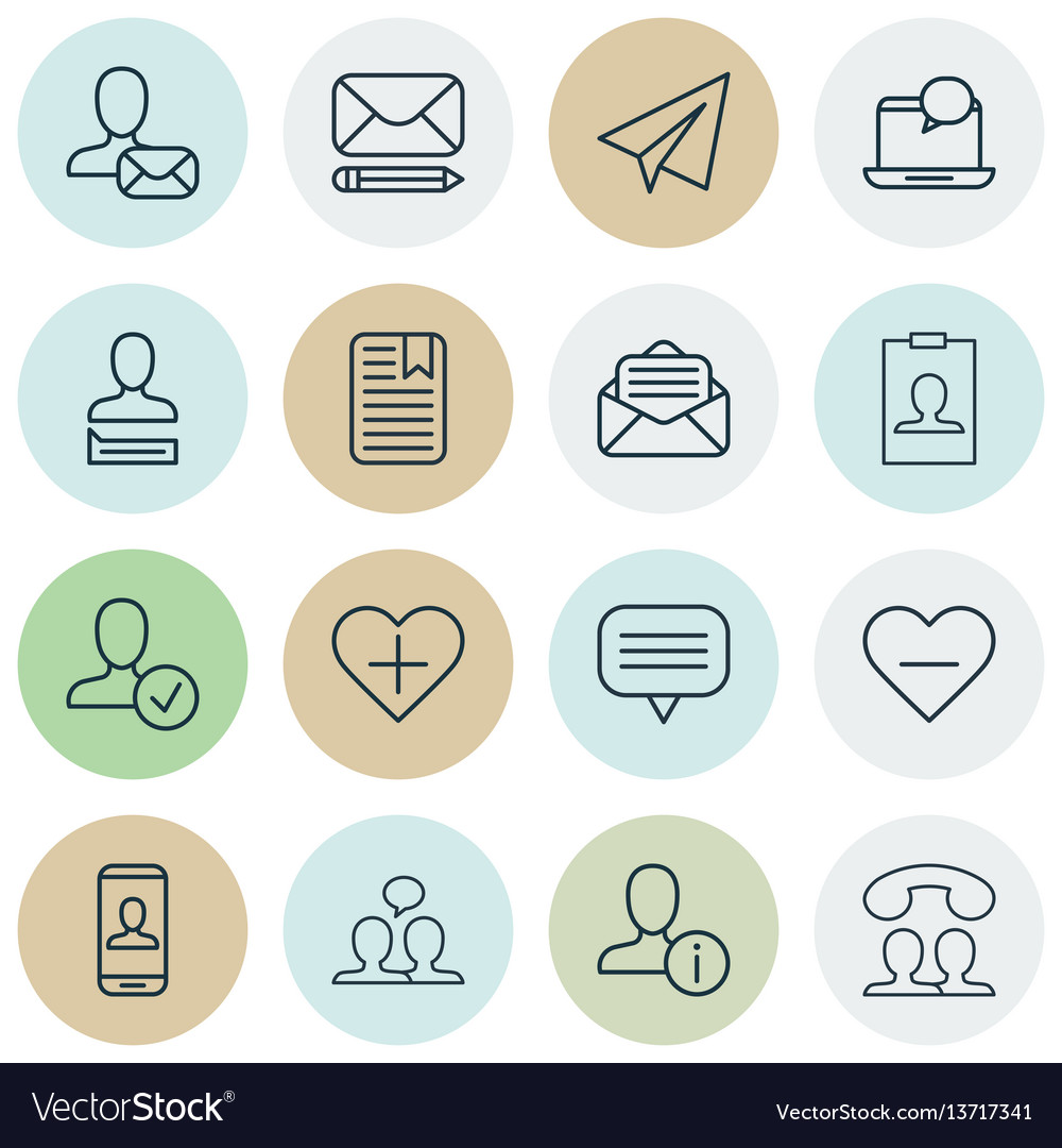 Set of 16 communication icons includes profile