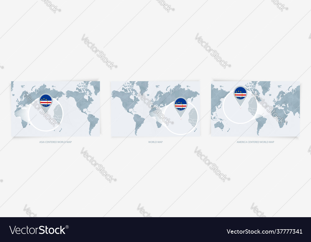 Three versions world map with enlarged