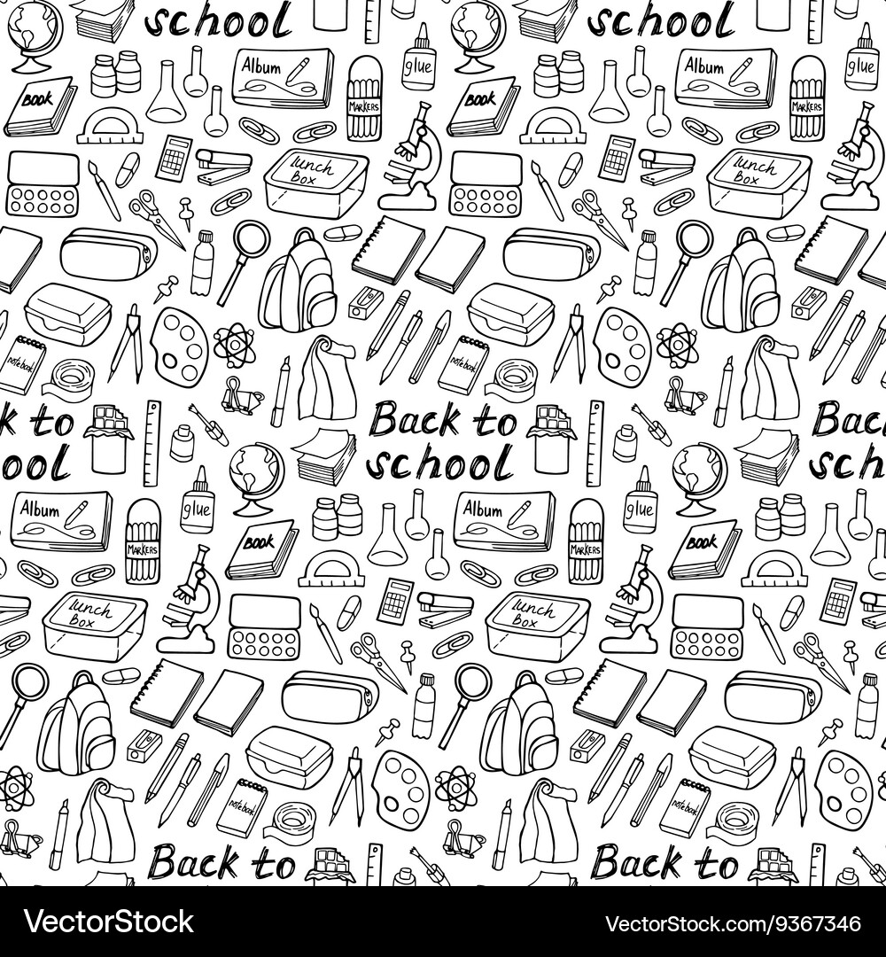 Back to school doodle seamless pattern Royalty Free Vector