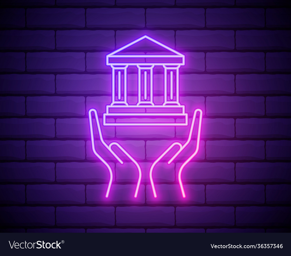 Bank building icon with hands elements web