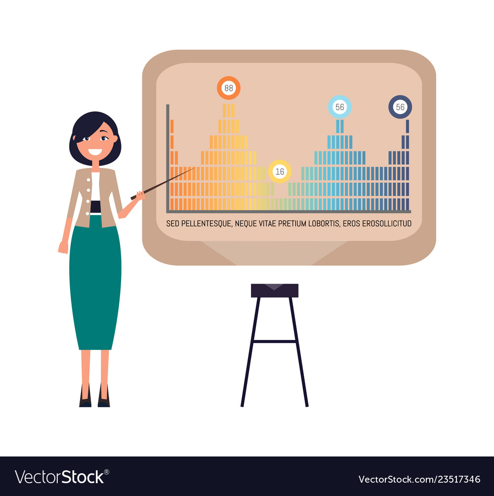 Infographics on whiteboard of woman presenter