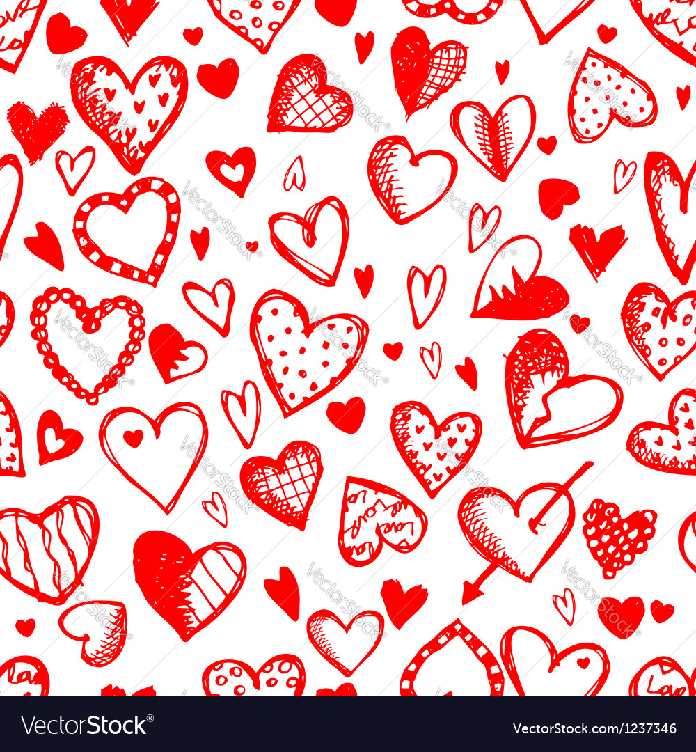 Seamless pattern with valentine hearts sketch Vector Image