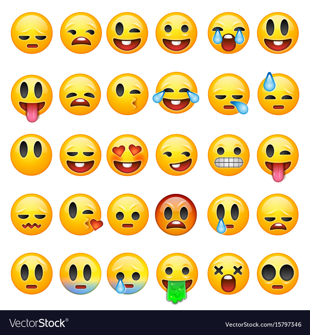 Set emoticons emoji isolated on white Royalty Free Vector