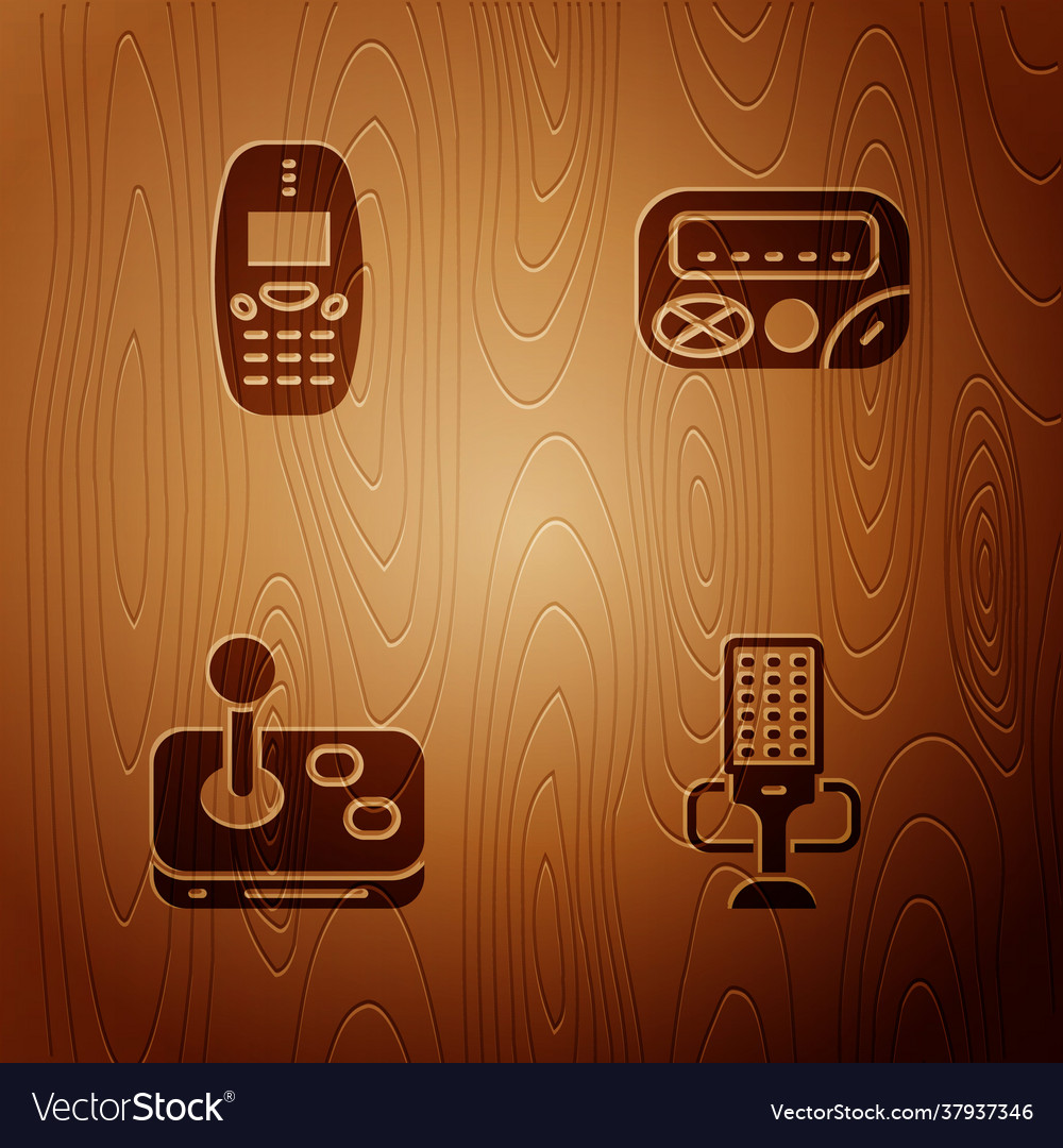 Set microphone old mobile joystick and pager vector image Set microphone old mobile joystick and pager