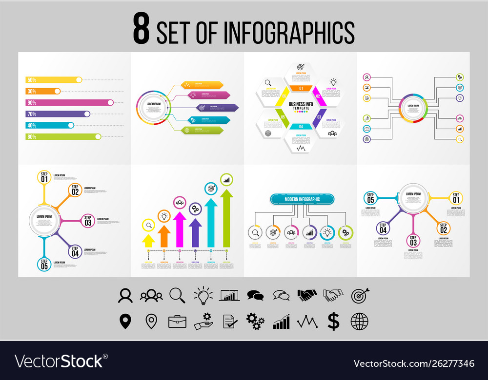 Set of infographics elements design template vector image Set of infographics elements design template