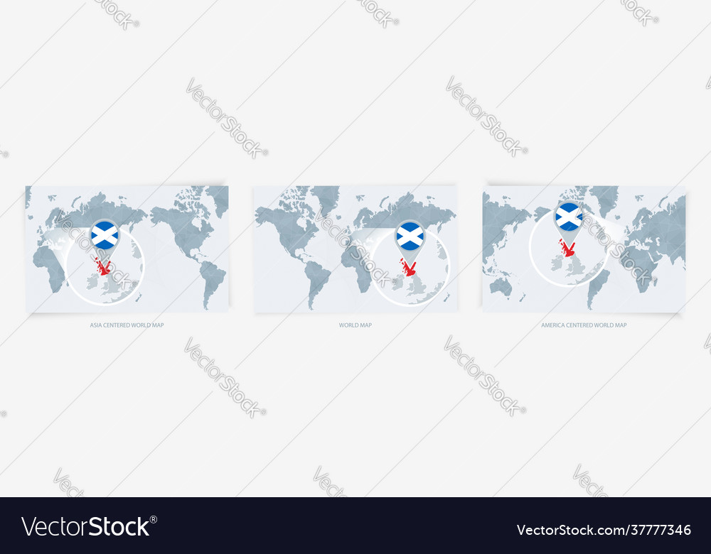 Three versions world map with enlarged