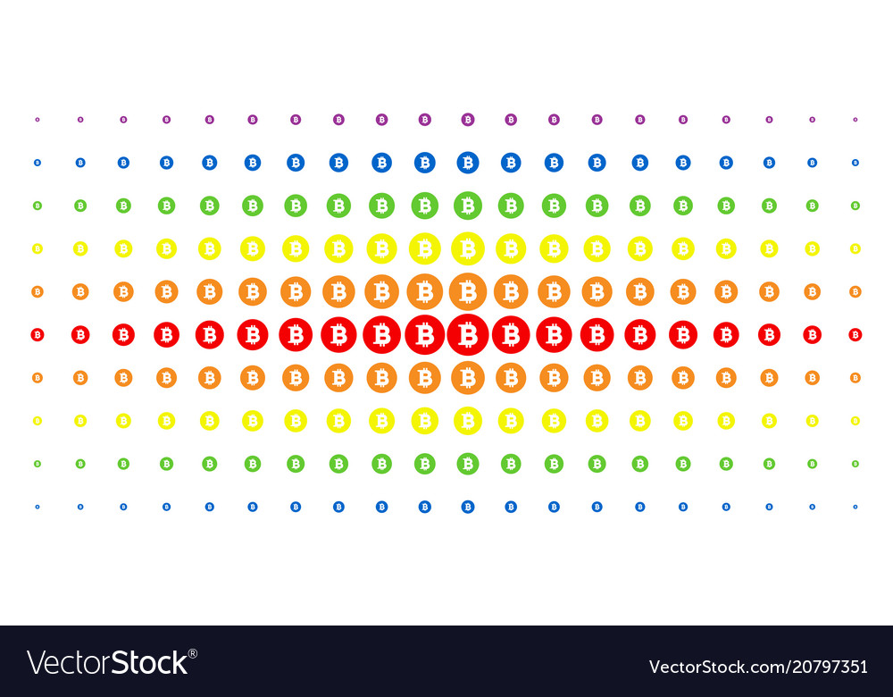 Bitcoin coin spectrum halftone grid vector image Bitcoin coin spectrum halftone grid