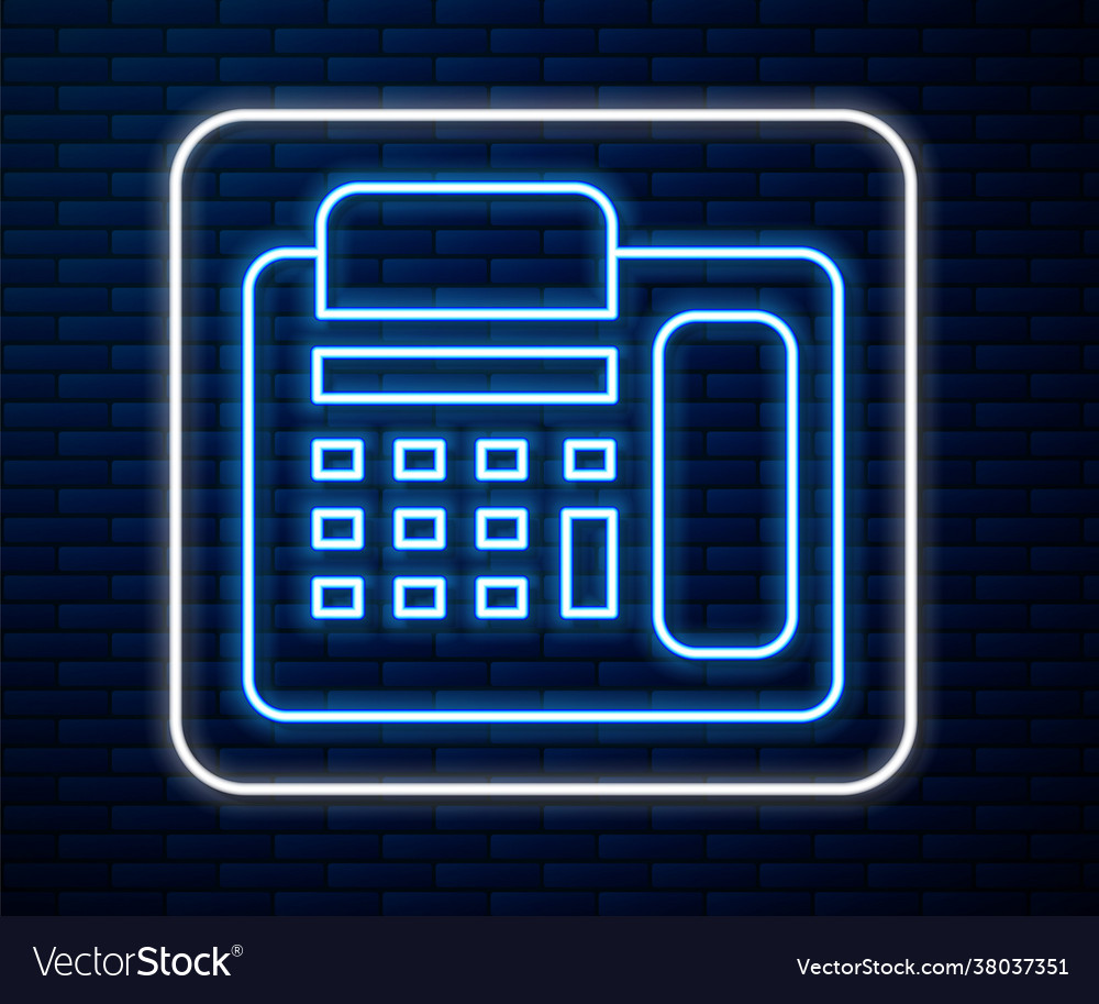 Glowing neon line telephone icon isolated on brick