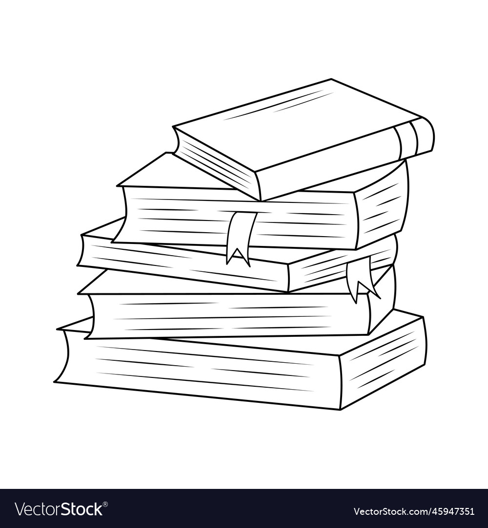 Hand-Drawn Stack of Books with Bookmarks