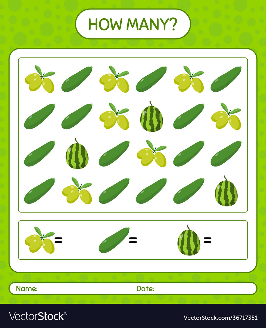 How many counting game with fruit worksheet vector image How many counting game with fruit worksheet