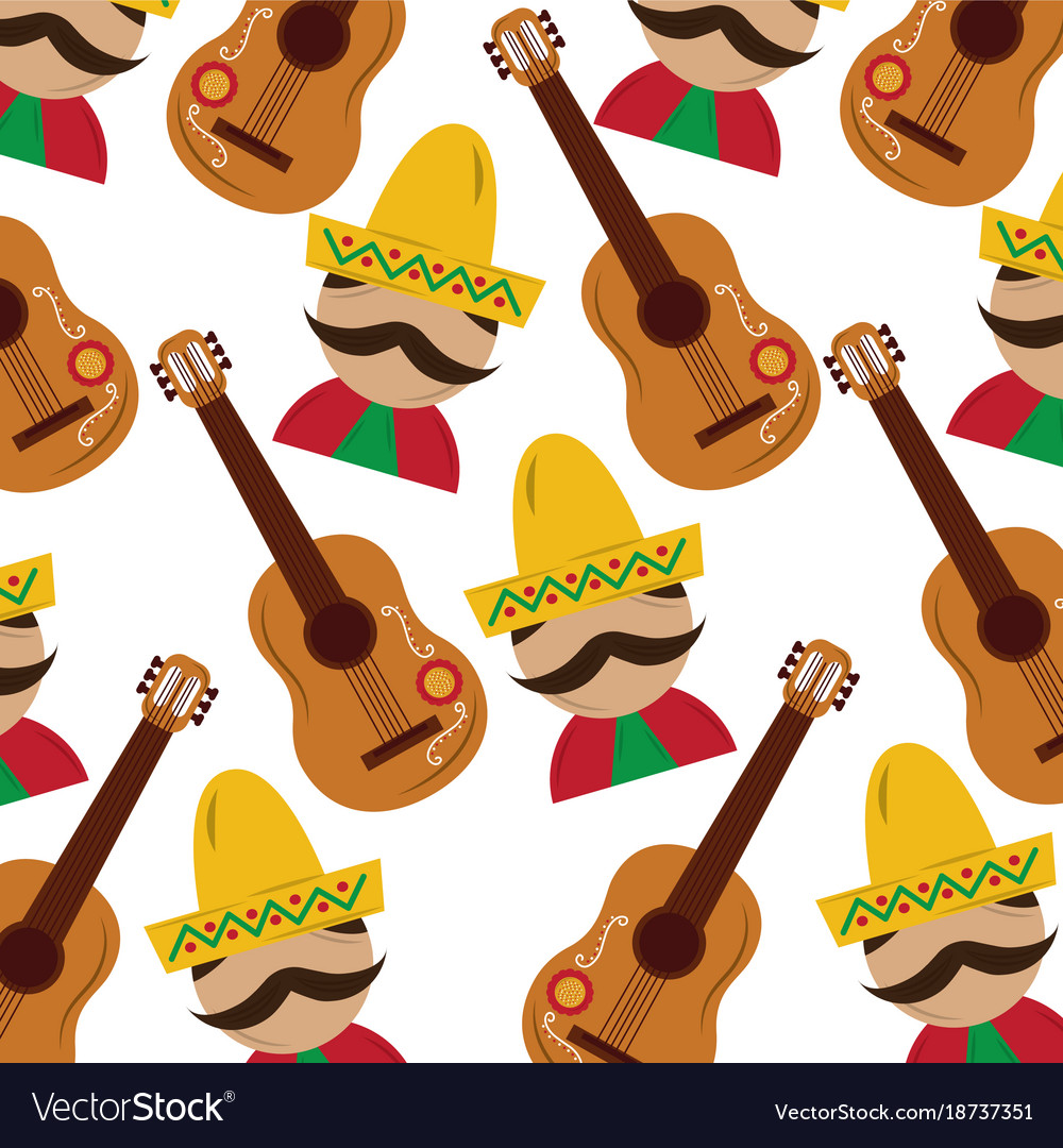 Mexican man and guitar tradition seamless pattern