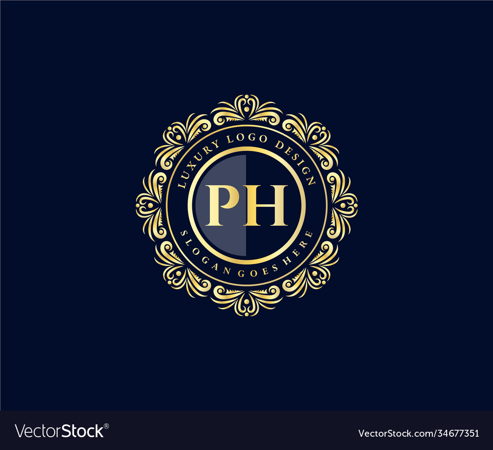 Ph initial letter gold calligraphic feminine