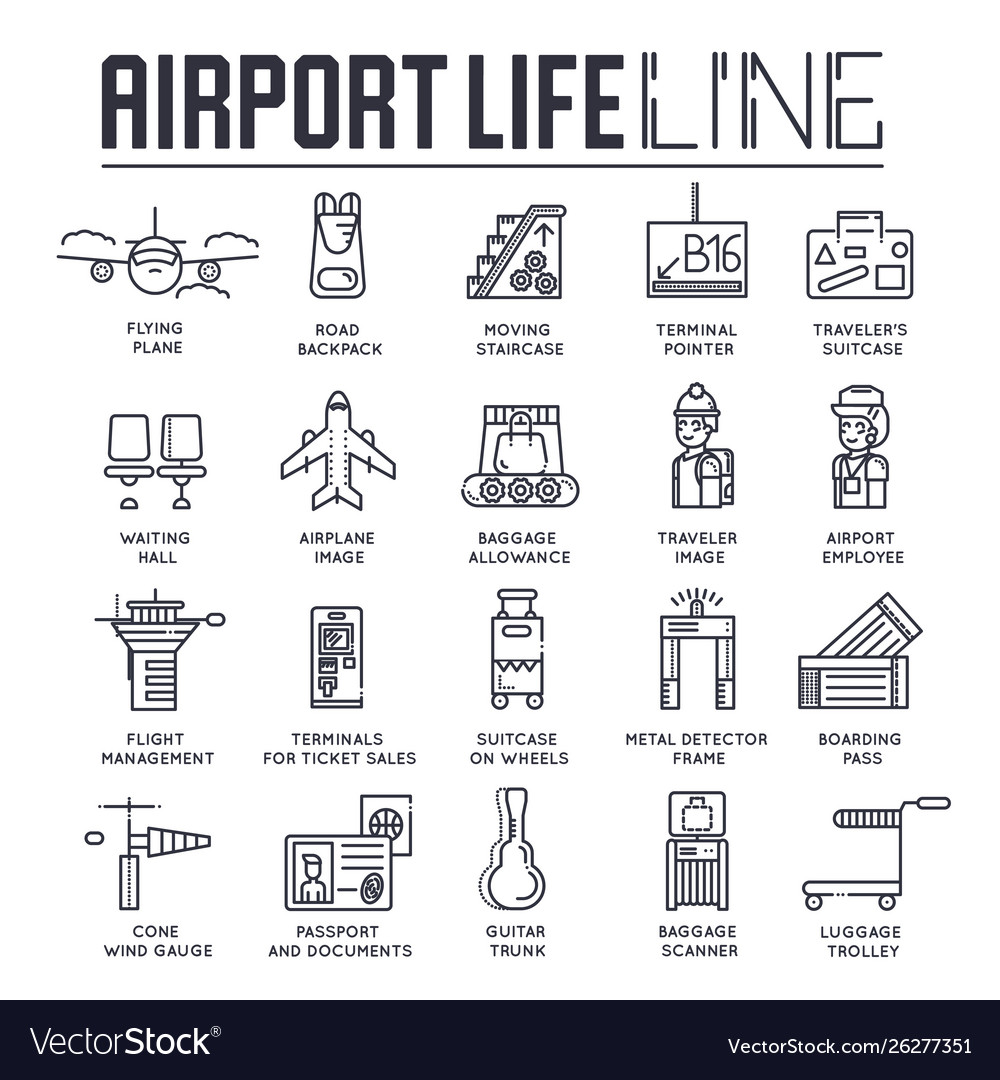 Set business and tourist air trips thin line