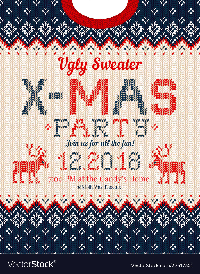 Ugly sweater christmas party invite knitted Vector Image