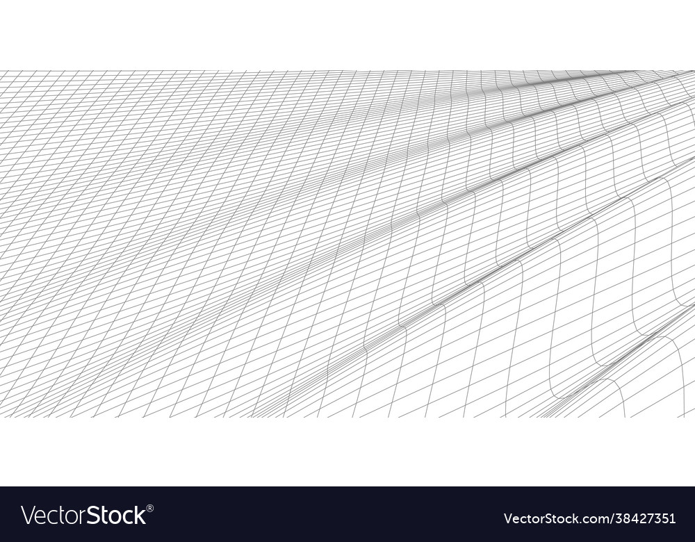 Virtual landscape with 3d lines and waves