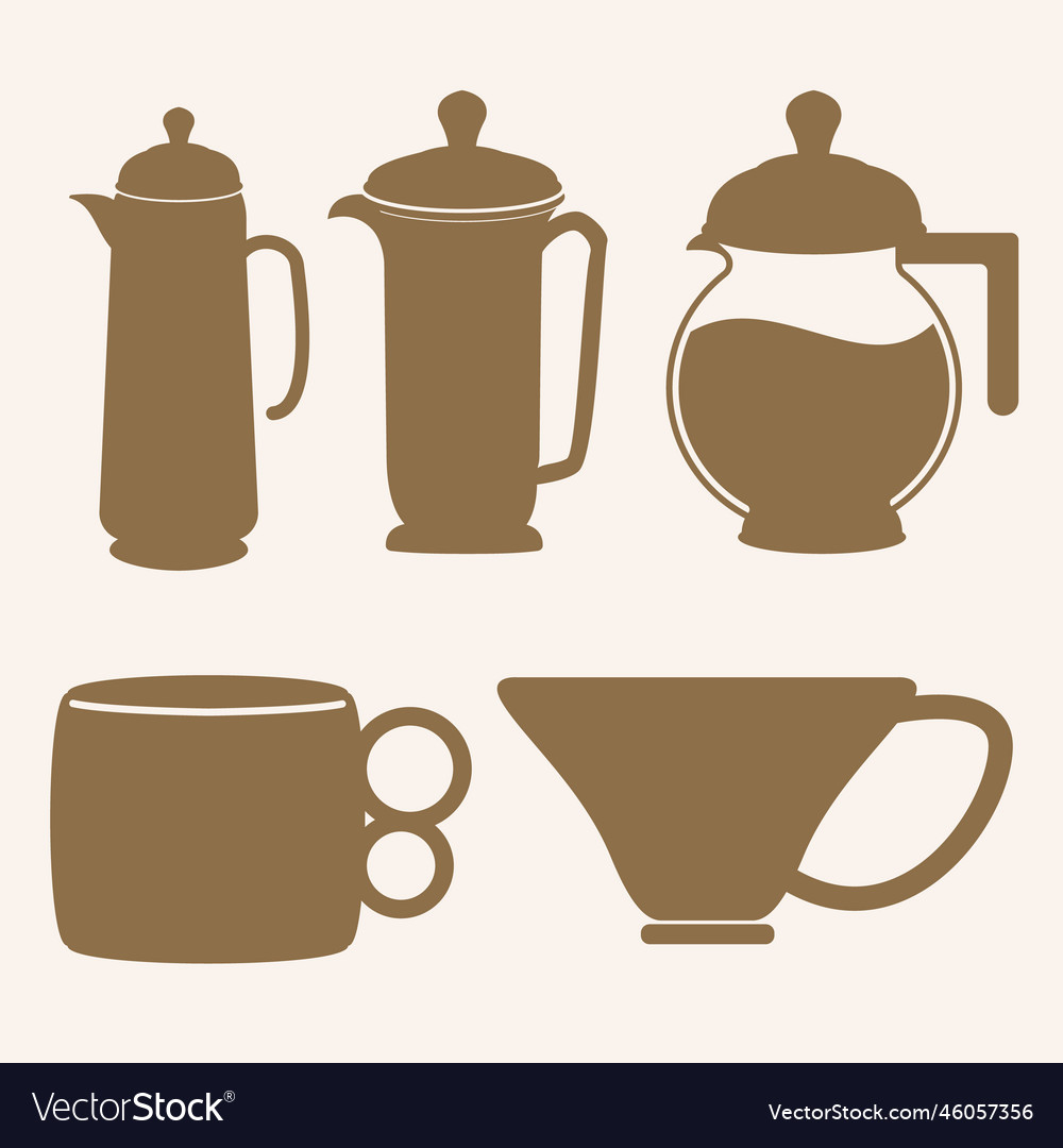 Brown coffee cup and coffee pot Royalty Free Vector Image