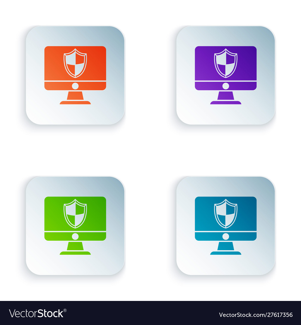 Color computer monitor and shield icon isolated vector image Color computer monitor and shield icon isolated