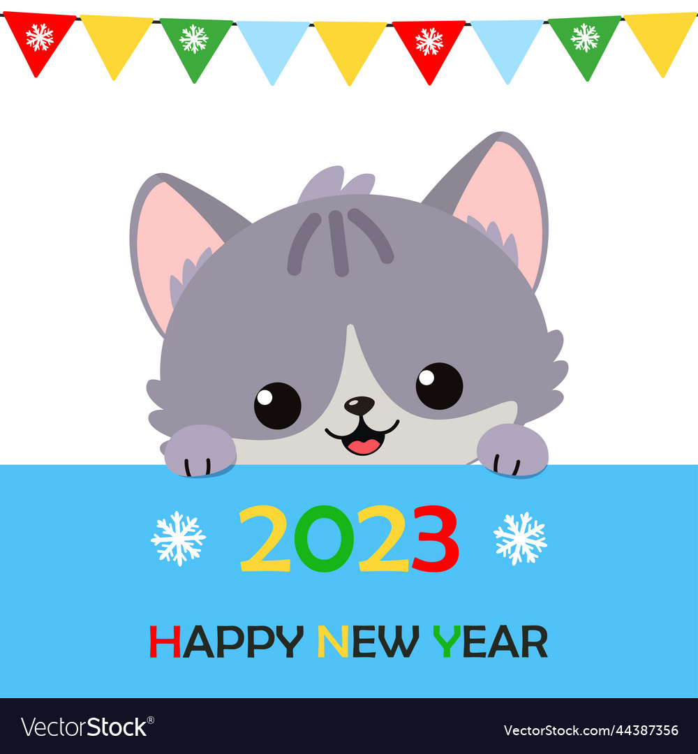 Cute cat with sign happy new year 2023