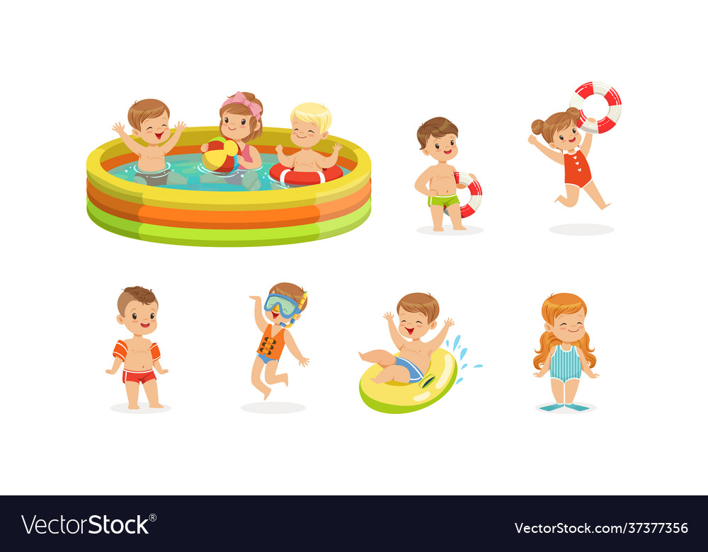 Cute cheerful kids having fun in inflatable Vector Image