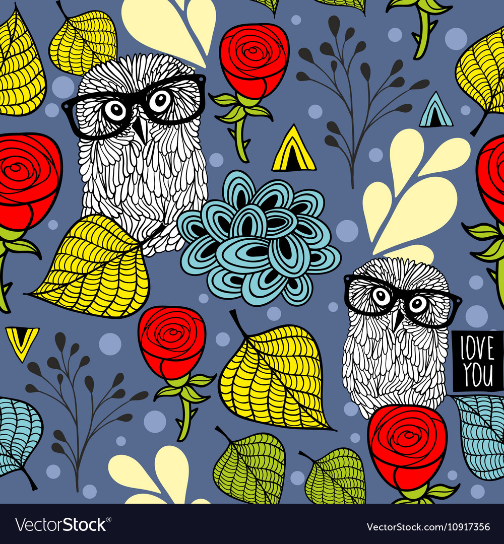 Dark night seamless background with forest owls